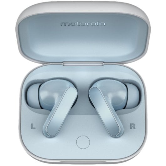 Écouteurs sans fil Motorola Moto Buds Illusion Blue avec étui de chargement bleu clair