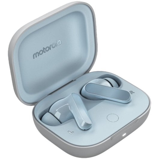 Écouteurs sans fil Motorola Moto Buds Illusion Blue avec étui de chargement bleu clair