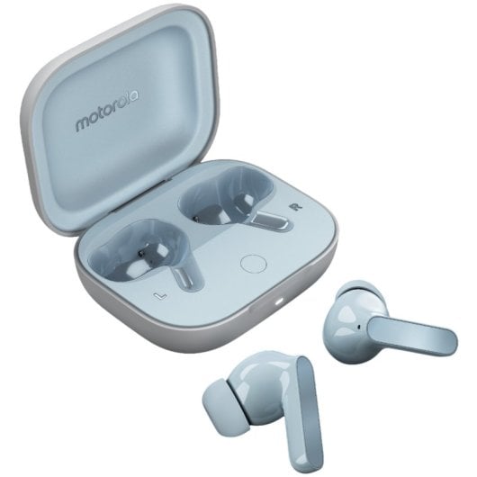 Écouteurs sans fil Motorola Moto Buds Illusion Blue avec étui de chargement bleu clair
