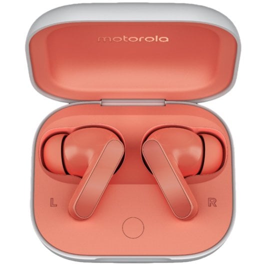 Écouteurs sans fil Motorola Moto Buds rose pêche avec étui de chargement rose