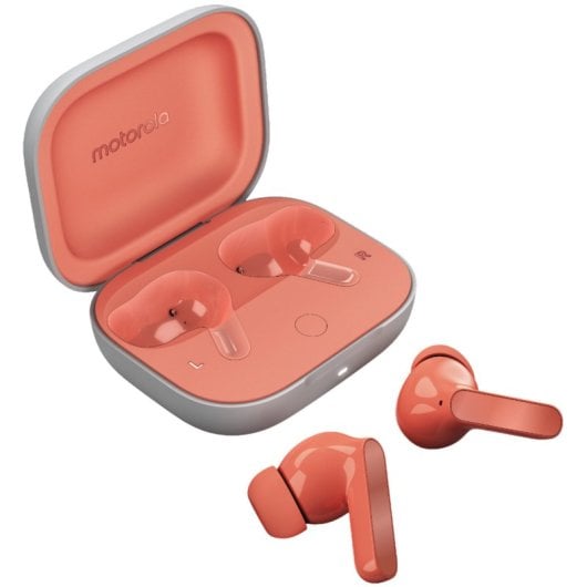 Écouteurs sans fil Motorola Moto Buds rose pêche avec étui de chargement rose
