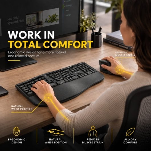 Combo tastiera e mouse ergonomici wireless Owlotech EMK500 neri