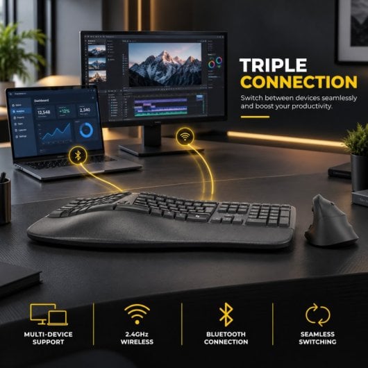 Combo tastiera e mouse ergonomici wireless Owlotech EMK500 neri