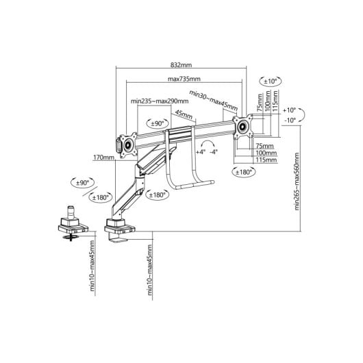Equip 650161 Suporte de Secretária para 2 Ecrãs 17"-32" VESA 100x100mm 9KG Preto