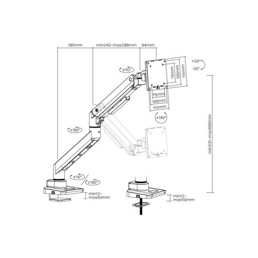 Equip 650181 Suporte de Secretária Heavy-Duty 1 Ecrã 17"-49" 100 x 100mm 20KG Branco