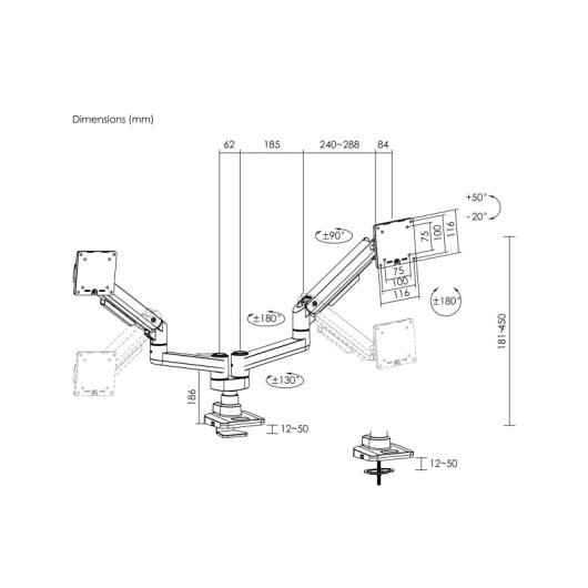 Equip 650183 Soporte Monitor de Mesa Heavy-Duty 2 Pantallas 17"-35" 20KG (Por Pantalla) Blanco