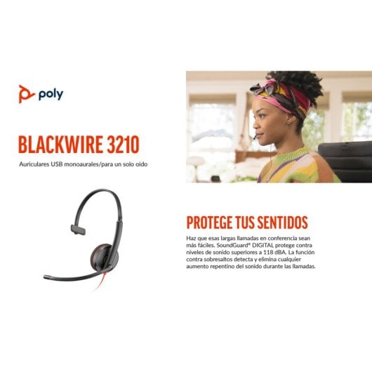 Poly Blackwire 3210 Auricular Monaural USB-C Negro + Adaptador de USB-C a USB-A