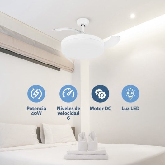 Grunkel SKYWIND-42BL Ventilador de Techo de Aspas Retráctiles con Luz y Mando 40W 106cm Blanco