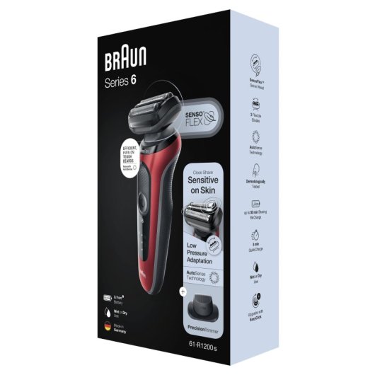 Aparador de barbear Braun Series 6 61-R1200s Preto, Vermelho