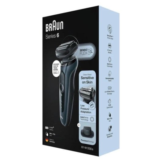 Máquina de Barbear Facial Braun Series 6 61-N1200s Recarregável 50min Seco e Molhado 2 Lâminas Carga Rápida