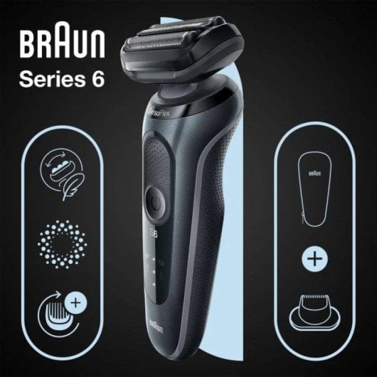 Máquina de Barbear Facial Braun Series 6 61-N1200s Recarregável 50min Seco e Molhado 2 Lâminas Carga Rápida
