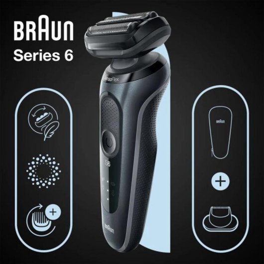Rasoir Visage Braun Series 6 61-N1200s Sans Fil 50min Sec et Humide 2 Lames Charge Rapide