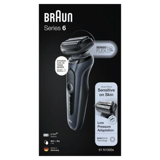 Rasoir Visage Braun Series 6 61-N1000s Sans Fil 50min Sec et Humide 3 Lames