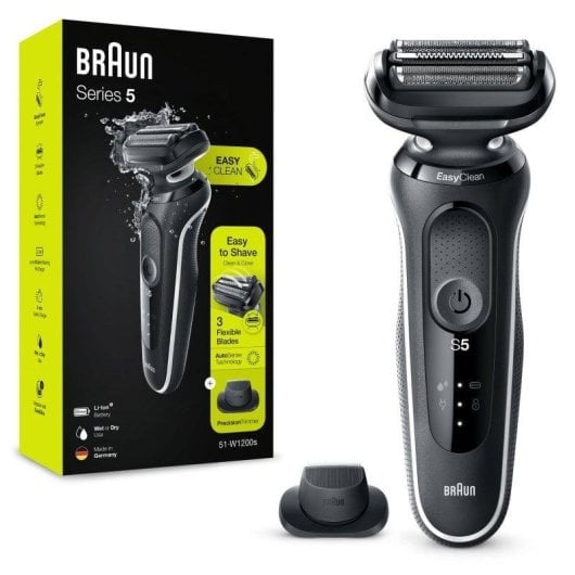 Rasoir Visage Braun Series 5 51-W1200S Sans Fil 50min Sec et Mouillé Tondeuse Précision