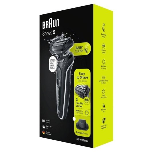 Rasoir Visage Braun Series 5 51-W1200S Sans Fil 50min Sec et Mouillé Tondeuse Précision