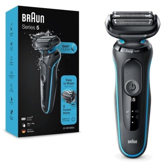 Máquina de Barbear Facial Braun 51-M1000s Series 5 Recarregável 50min Seco e Molhado 3 Lâminas Carga Rápida
