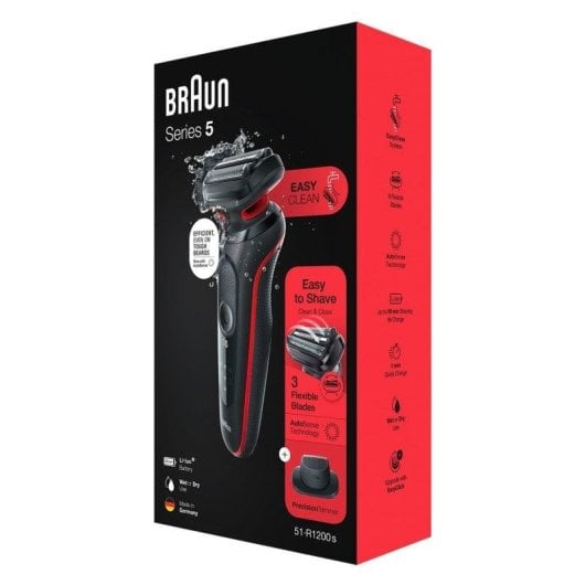 Rasoir pour Visage Braun Series 5 51-R1200S Sans Fil 50min Sec et Humide 3 Lames Charge Rapide