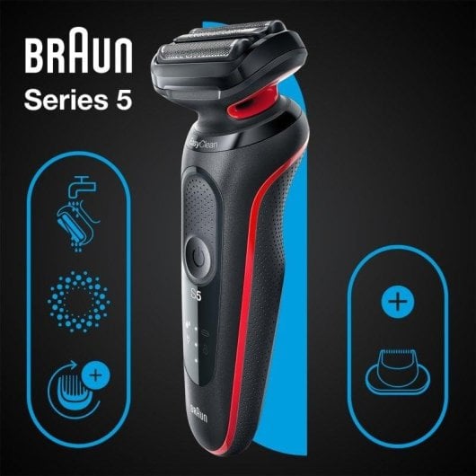Rasoir pour Visage Braun Series 5 51-R1200S Sans Fil 50min Sec et Humide 3 Lames Charge Rapide