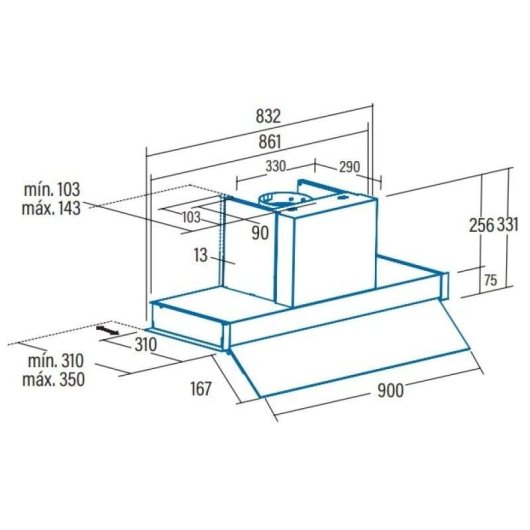 Campana extractora Cata Tenta 900 XGWH Canalizado/Recirculación 90cm con control táctil