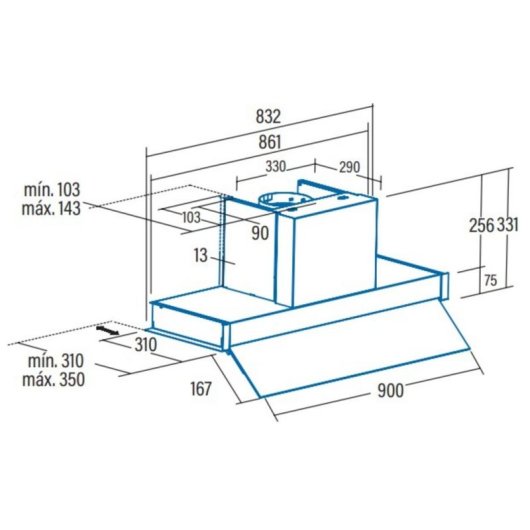 Campana extractora Cata Tenta 900 XGWH Canalizado/Recirculación 90cm con control táctil