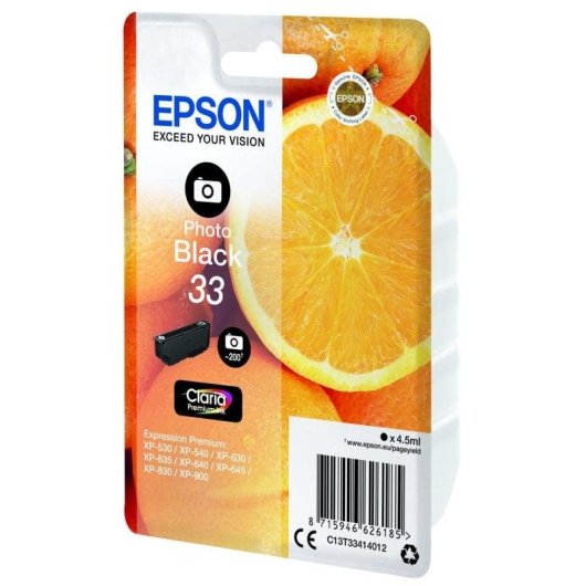 Cartucho de Tinta Original Epson Oranges 33 Claria Premium Negro Foto