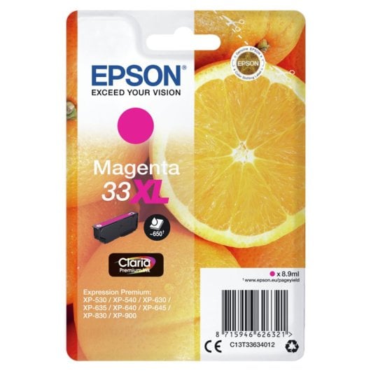 Cartucho de Tinta Original Epson  Oranges 33XL Claria Premium XL Magenta