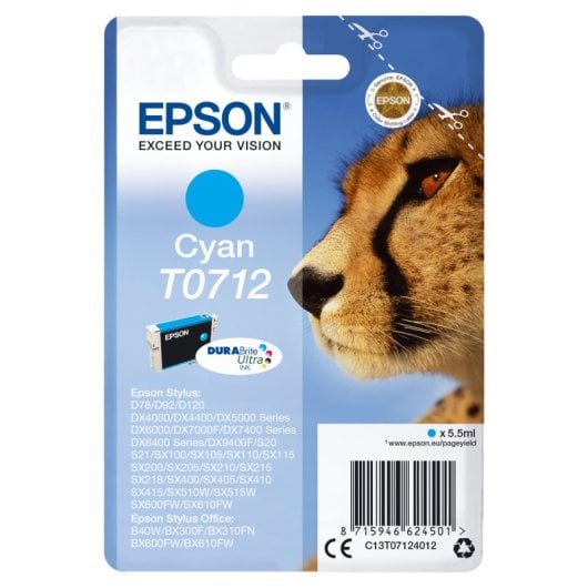 Cartouche Epson Cheetah T0712 Cyan (étiquette RF)