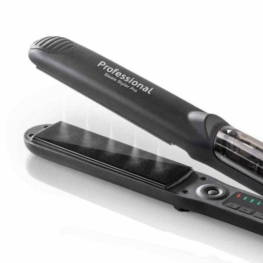 Piastra per Capelli Titanio Professionale Haeger Steam Styler Pro 230ºC 6 Impostazioni Spegnimento Automatico Display Nero