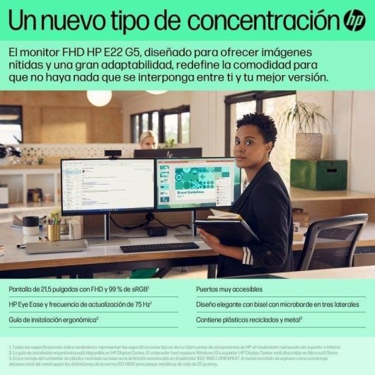 Monitor HP E22 G5 21,5" FullHD 75Hz IPS Ergonomie USB-Hub