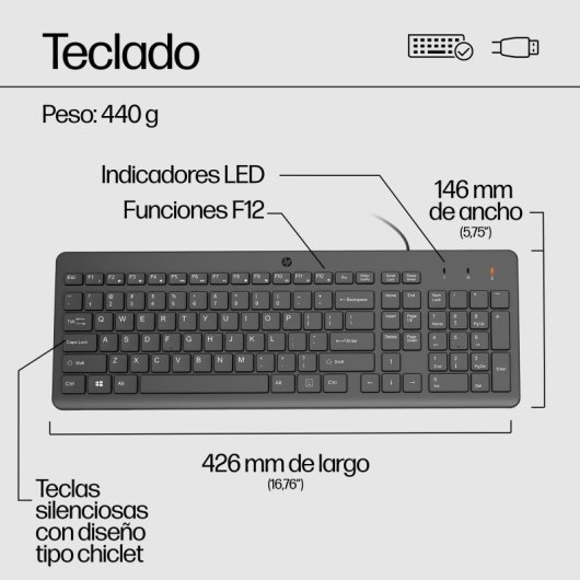 HP 150 Teclado USB Preto (PT)