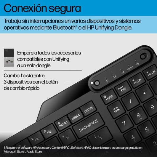 HP 475 Teclado Sem Fios Modo Duplo Preto (PT)