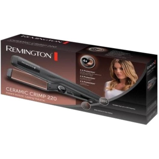 Prancha de Cabelo Cerâmica Turmalina Remington S3580 220ºC Placas Largas Desligamento Automático Preto/Rosa