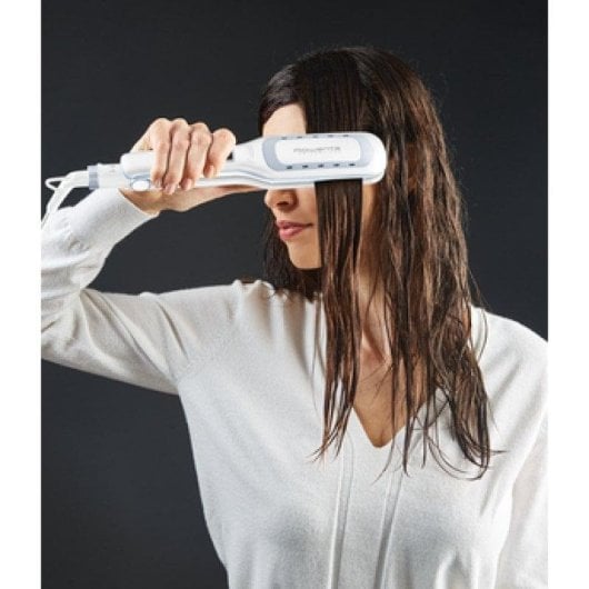 Prancha de Cabelo Cerâmica Rowenta Wet&Dry Pro SF5010F0 230ºC 6 Definições Placas Largas Iónica Branco