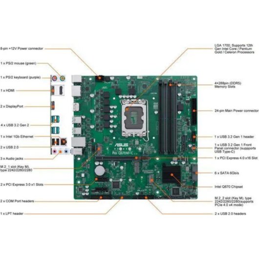 Placa Base ASUS PRO Q670M-C-CSM Intel Q670 LGA 1700 DDR5 Micro ATX Sin WiFi