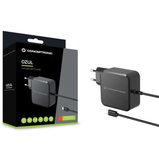 Chargeur mural Conceptronic 100W USB-C GAN PD 3.0 PPS Câble 1,8M