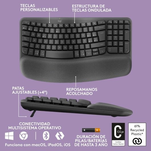 Teclado ergonomico bluetooth hotsell