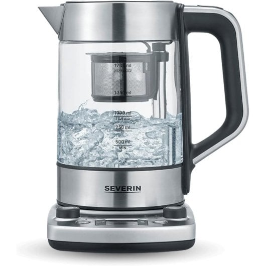 Bouilloire à thé et à eau en verre Severin Wk 3422 à levage automatique 1,7 L. Verre-Inox / Noir 3000 W