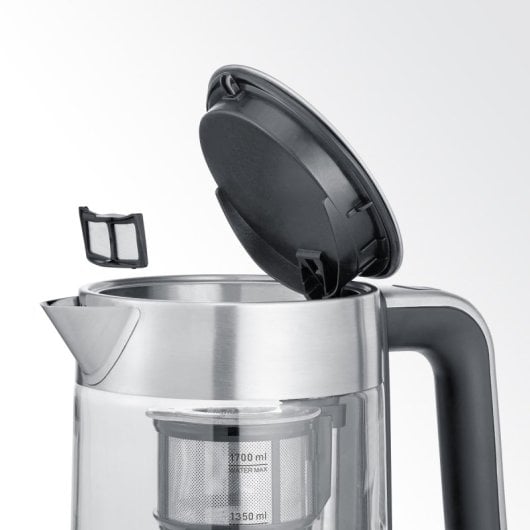 Bouilloire à thé et à eau en verre Severin Wk 3422 à levage automatique 1,7 L. Verre-Inox / Noir 3000 W