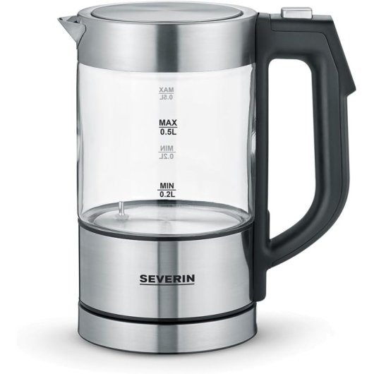 Severin WK 3458 Hervidor de Agua con Ajuste de Temperatura 0.5L 1100W Acero Inox / Cristal