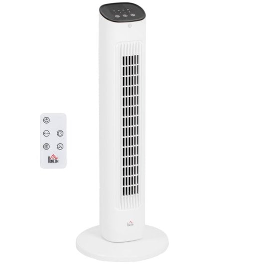 Homcom Ventilador de Torre 50W Control Remoto 3 Velocidades 30x30x78cm Blanco