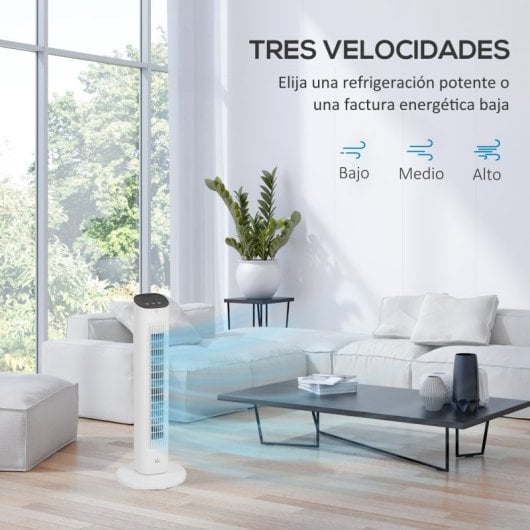 Homcom Ventilador de Torre 50W Control Remoto 3 Velocidades 30x30x78cm Blanco