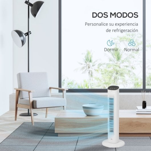 Homcom Ventilador de Torre 50W Control Remoto 3 Velocidades 30x30x78cm Blanco