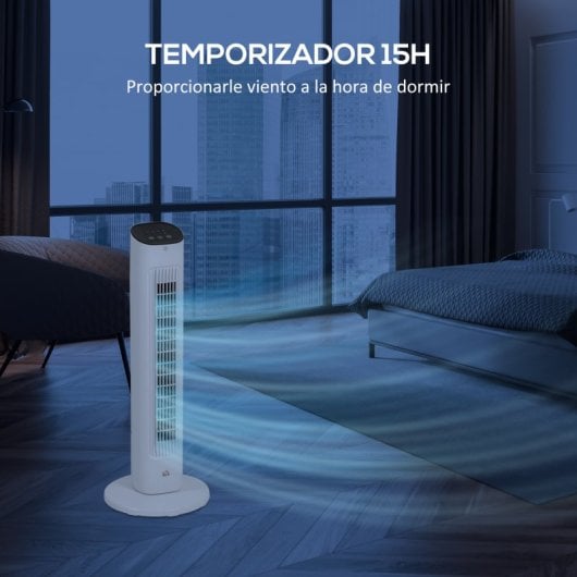 Homcom Ventilador de Torre 50W Control Remoto 3 Velocidades 30x30x78cm Blanco