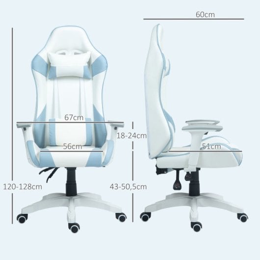 Homcom Silla Gaming Reclinable Giratoria con Cojín Lumbar 67x60x120-128cm Azul
