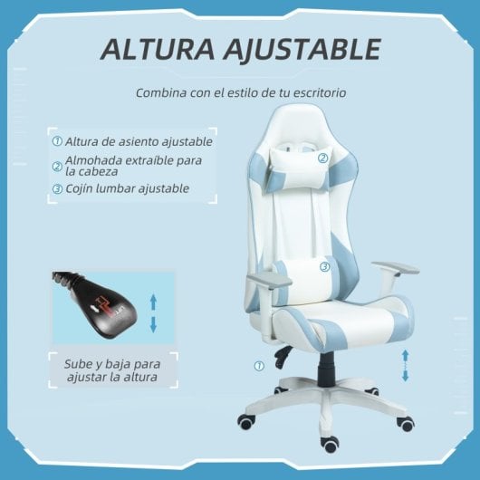 Homcom Silla Gaming Reclinable Giratoria con Cojín Lumbar 67x60x120-128cm Azul
