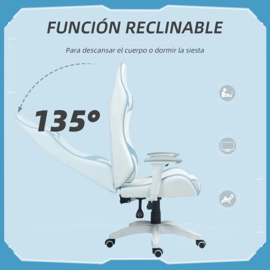 Homcom Silla Gaming Reclinable Giratoria con Cojín Lumbar 67x60x120-128cm Azul