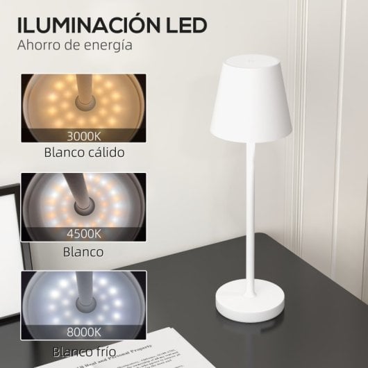Homcom Lámpara de Mesita de Noche Luces LED USB-C Recargable Ø11.2x36.5cm Blanca