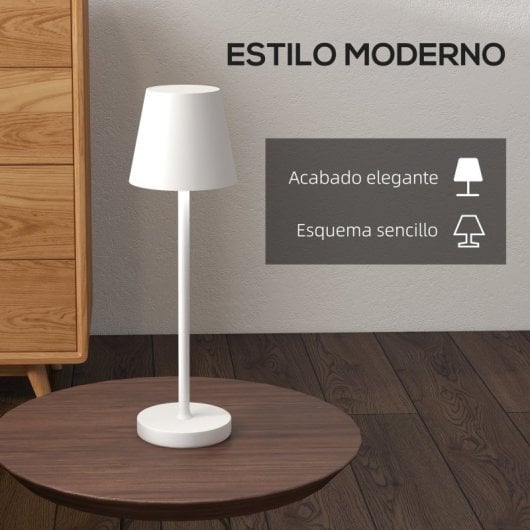 Homcom Lámpara de Mesita de Noche Luces LED USB-C Recargable Ø11.2x36.5cm Blanca
