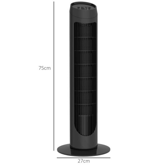 Homcom Ventilador de Torre 45W con 3 Velocidades Oscilación 70° 27x75cm Negro