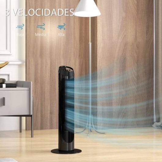 Homcom Ventilador de Torre 45W con 3 Velocidades Oscilación 70° 27x75cm Negro
